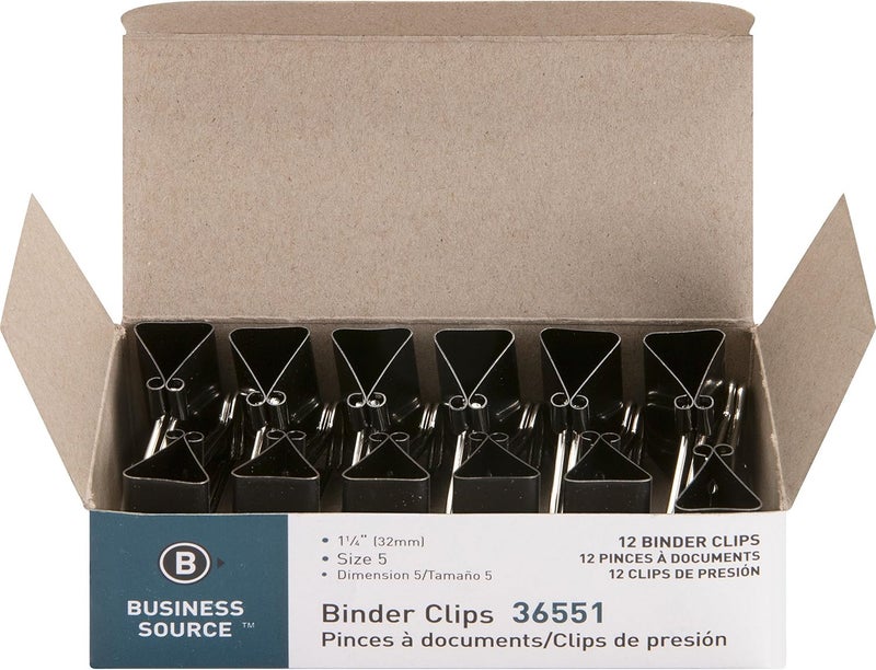Business Source مشبك ملفات بيزنس سورس 36551، متوسط، 1-1/4"، فولاذ، 5"، 1/دزينة، أسود - Image 1